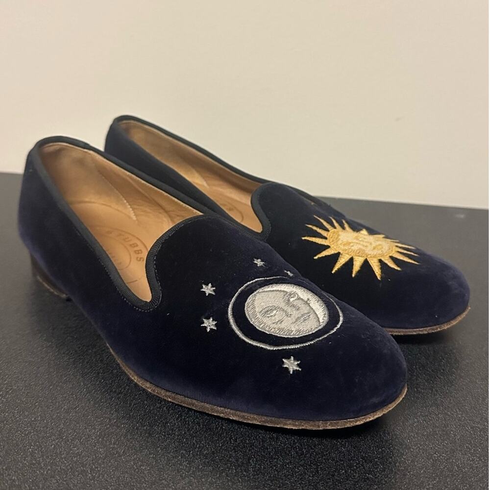 Stubbs & Wootton Stars + Moon Constellation Navy Loafers Size 8.5 Designer
